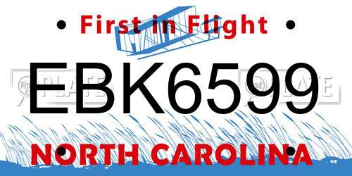 EBK6599 North Carolina License Plate
