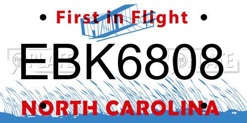 EBK6808 North Carolina License Plate