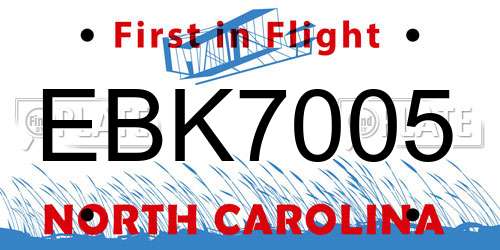 EBK7005 North Carolina License Plate