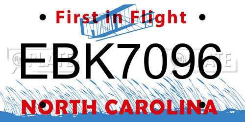 EBK7096 North Carolina License Plate