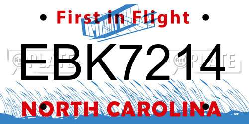 EBK7214 North Carolina License Plate