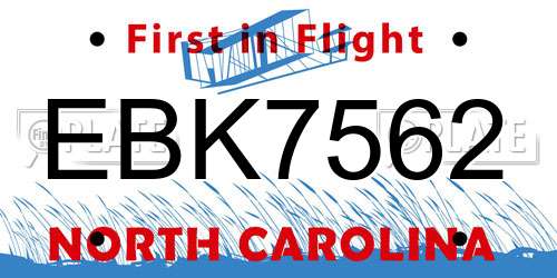 EBK7562 North Carolina License Plate