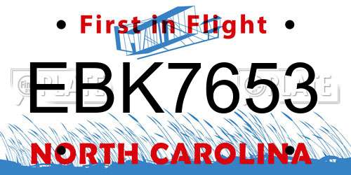 EBK7653 North Carolina License Plate