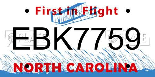 EBK7759 North Carolina License Plate