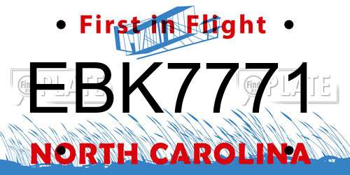 EBK7771 North Carolina License Plate