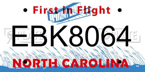 EBK8064 North Carolina License Plate