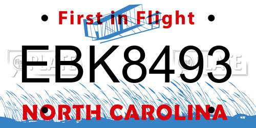 EBK8493 North Carolina License Plate