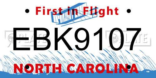 EBK9107 North Carolina License Plate