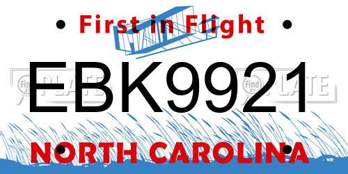 EBK9921 North Carolina License Plate