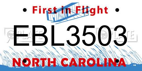 EBL3503 North Carolina License Plate
