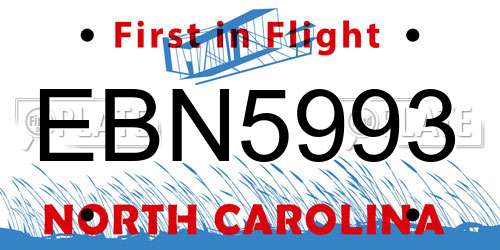 EBN5993 North Carolina License Plate