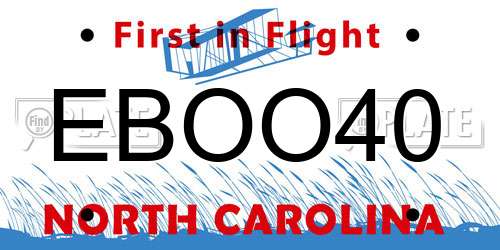EBOO40 North Carolina License Plate