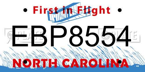 EBP8554 North Carolina License Plate