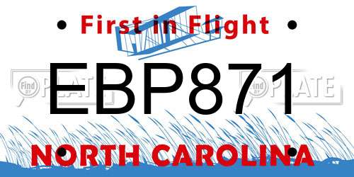EBP871 North Carolina License Plate