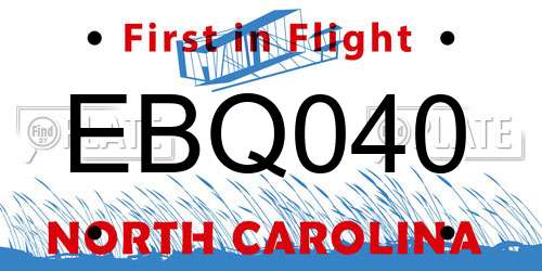 EBQ040 North Carolina License Plate