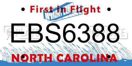 EBS6388 North Carolina License Plate