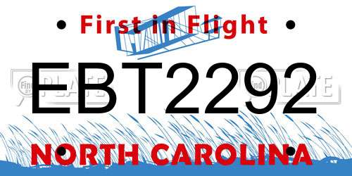 EBT2292 North Carolina License Plate