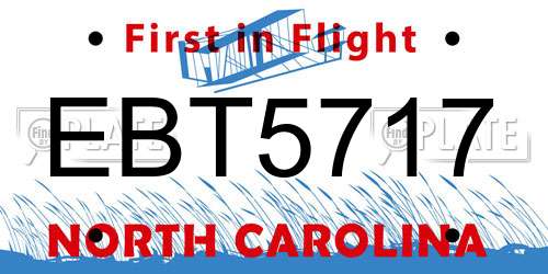 EBT5717 North Carolina License Plate
