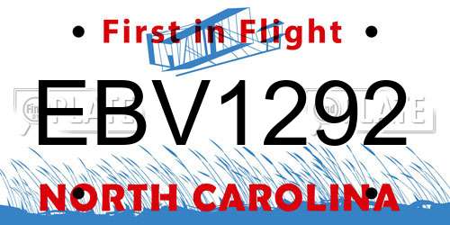 EBV1292 North Carolina License Plate