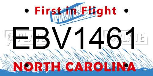 EBV1461 North Carolina License Plate