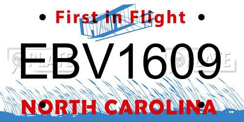 EBV1609 North Carolina License Plate