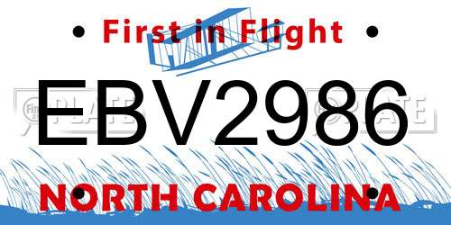 EBV2986 North Carolina License Plate
