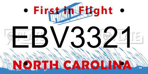EBV3321 North Carolina License Plate