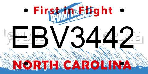 EBV3442 North Carolina License Plate