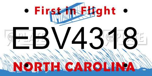 EBV4318 North Carolina License Plate