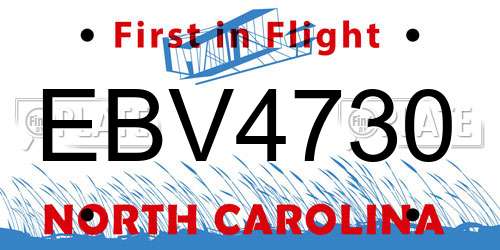 EBV4730 North Carolina License Plate