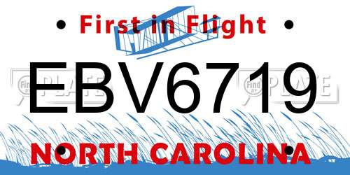 EBV6719 North Carolina License Plate