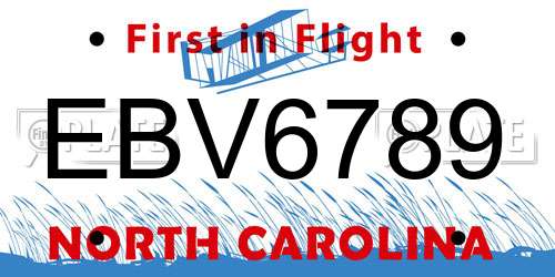 EBV6789 North Carolina License Plate