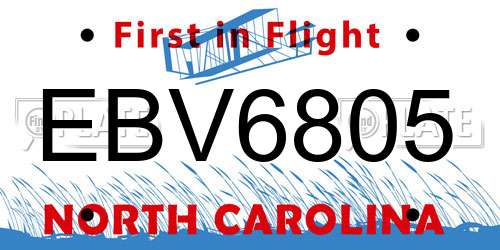 EBV6805 North Carolina License Plate
