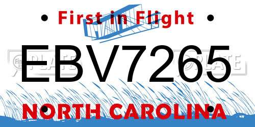 EBV7265 North Carolina License Plate
