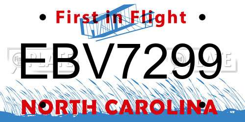 EBV7299 North Carolina License Plate