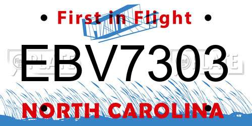 EBV7303 North Carolina License Plate