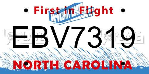 EBV7319 North Carolina License Plate