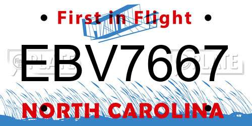 EBV7667 North Carolina License Plate