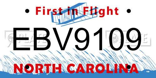 EBV9109 North Carolina License Plate