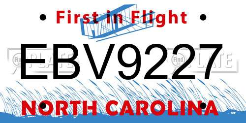 EBV9227 North Carolina License Plate