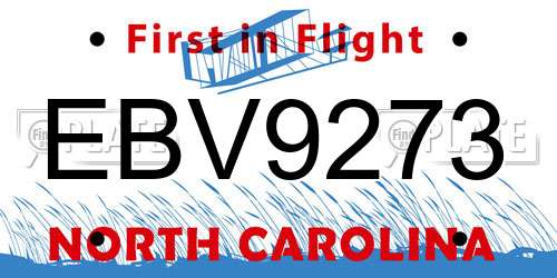 EBV9273 North Carolina License Plate