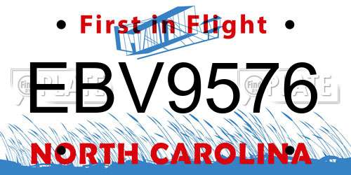 EBV9576 North Carolina License Plate