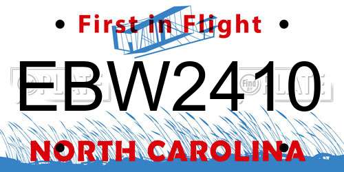 EBW2410 North Carolina License Plate