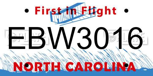EBW3016 North Carolina License Plate