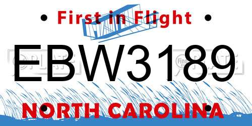 EBW3189 North Carolina License Plate