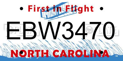 EBW3470 North Carolina License Plate
