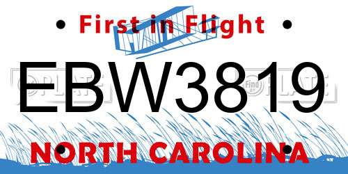 EBW3819 North Carolina License Plate