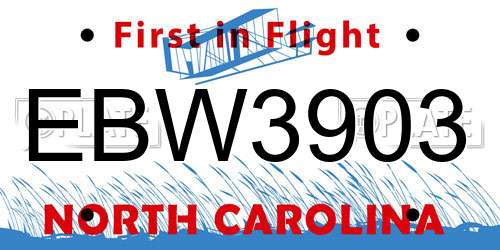 EBW3903 North Carolina License Plate