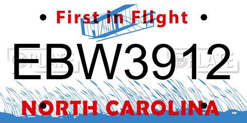 EBW3912 North Carolina License Plate