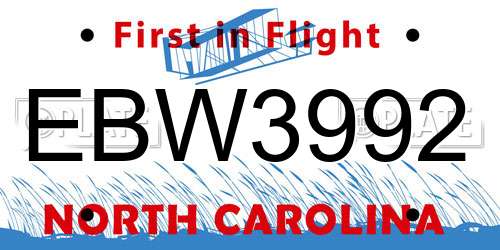 EBW3992 North Carolina License Plate